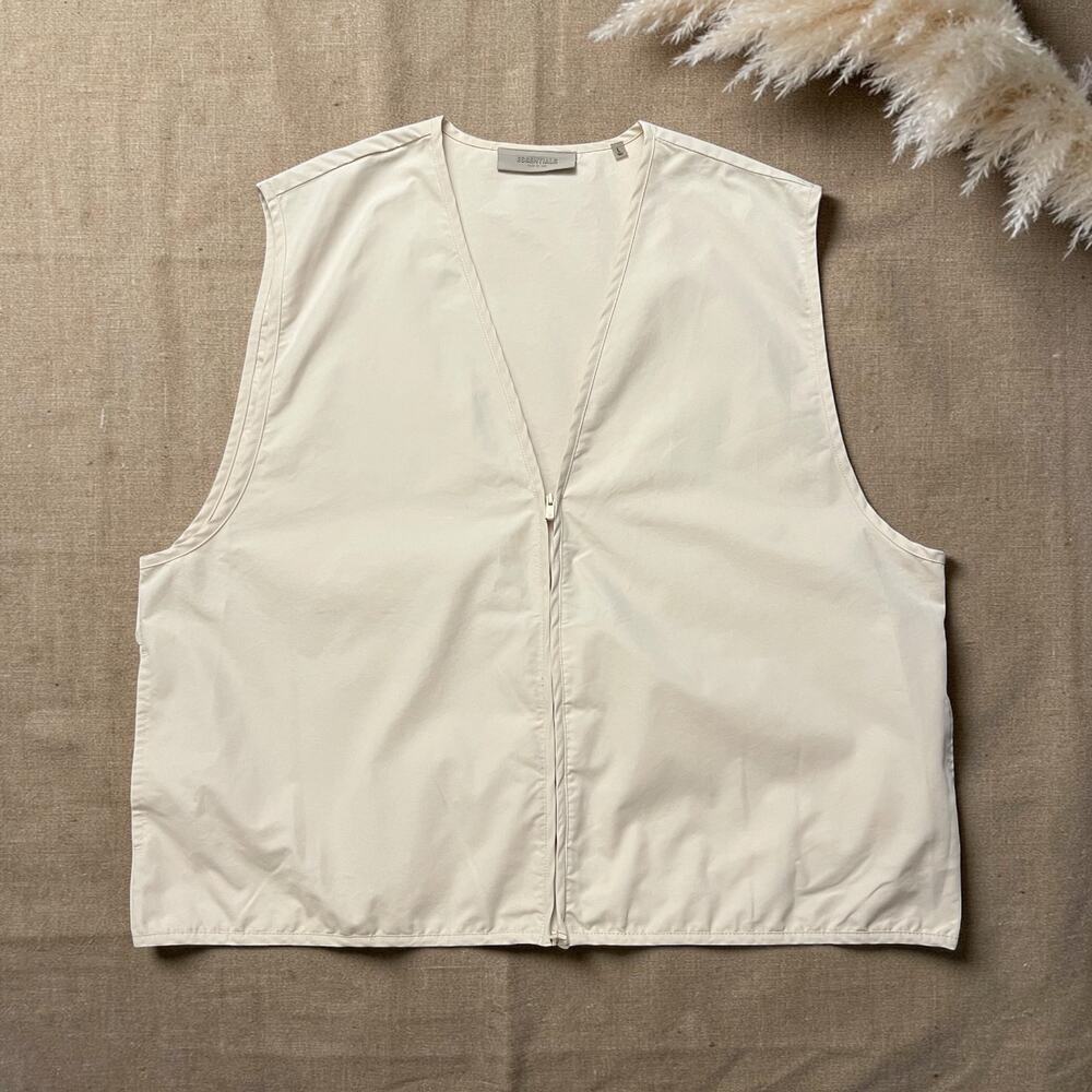Fear Of God Essentials Vest Large Khaki Beige Oversized V Neck Minimalist